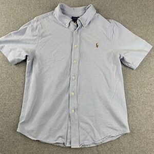 Polo Ralph Lauren Button Down Kids L 14-16 Blue Short Sleeve Oxford Pony Logo